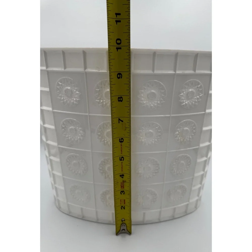 Vintage MCM Starburst Wastebasket Festival Reflections White Plastic Trash Can
